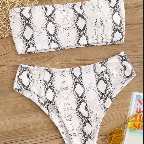 SHEIN Other - Snakeskin Print Bandeau With High Waist Bikini Set